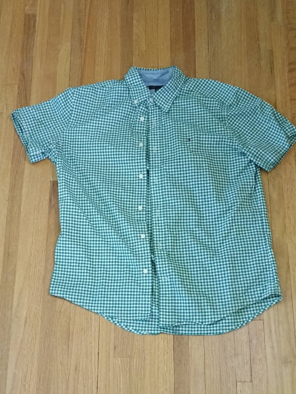 Tommy Hilfiger Green Gingham Short-Sleeve Button-Down Shirt